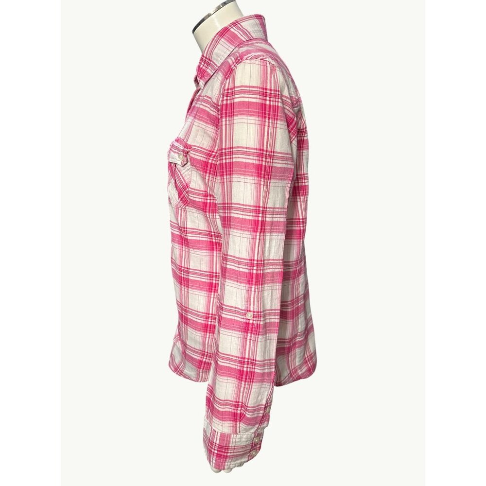 Aeropostale Large Pink White Plaid Button Up Long Sleeve Shirt All Cotton Trendy - Picture 2 of 10